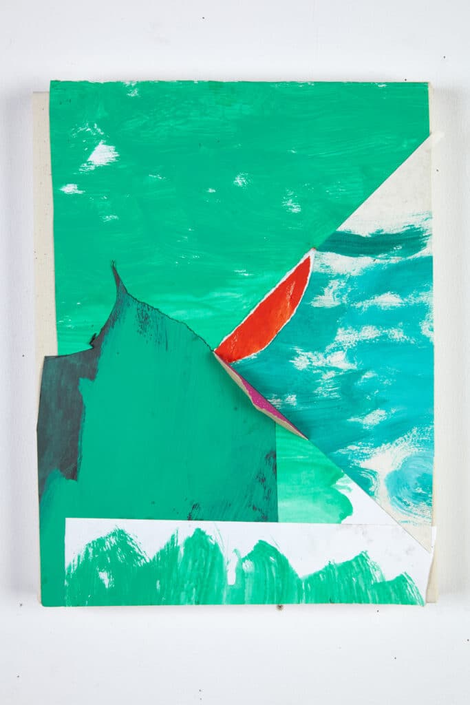 Laurence Corby_Green Painting with Magenta. 2015, oil, acrylic & gouache on paper on canvas with balsa wood, 34x26cm.LC-10-016